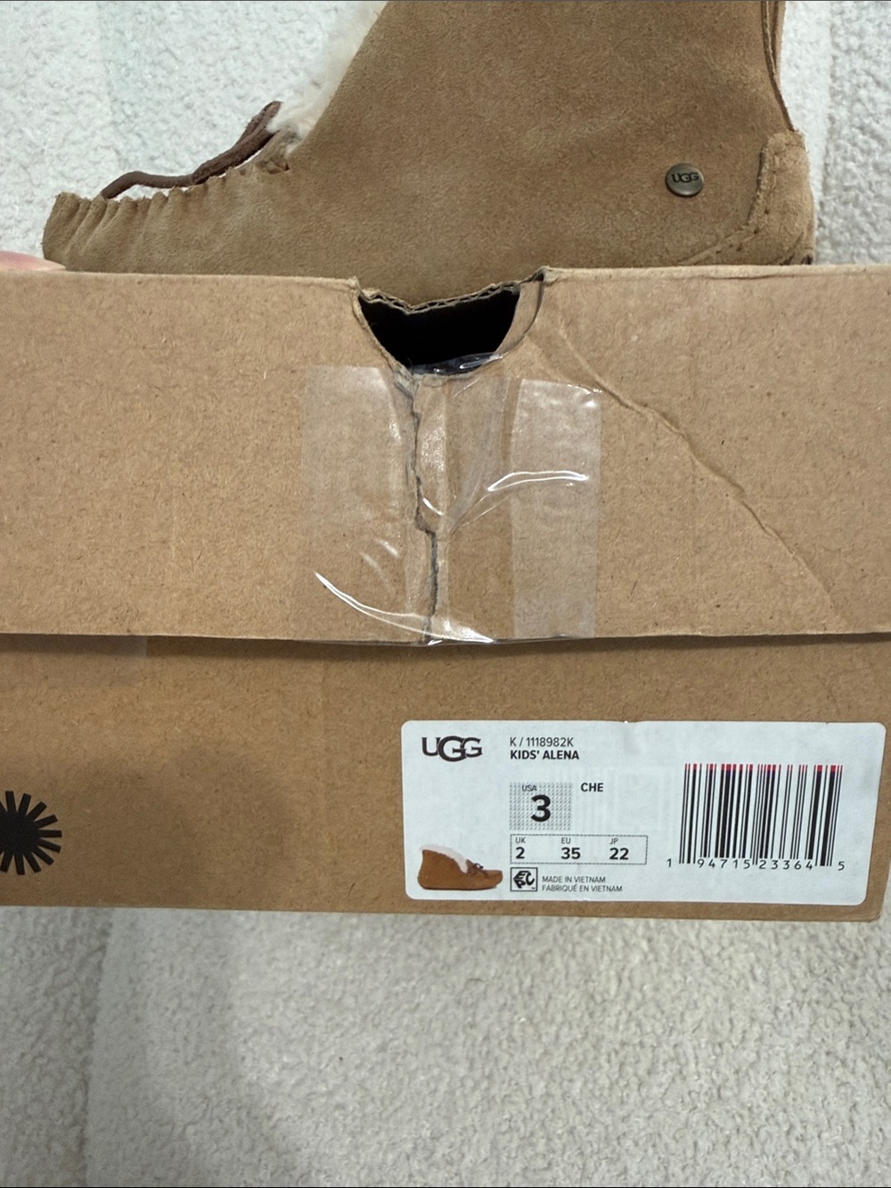 UGG Kids Chestnut Brown Suede Moccasin Slippers with Shearling Lining - Picture 7 of 11